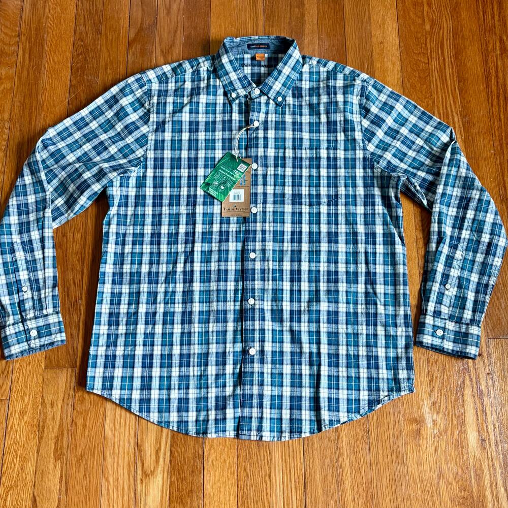 Tailor Vintage Airotec Plaid Button Down Shirt Luxe Performance Large